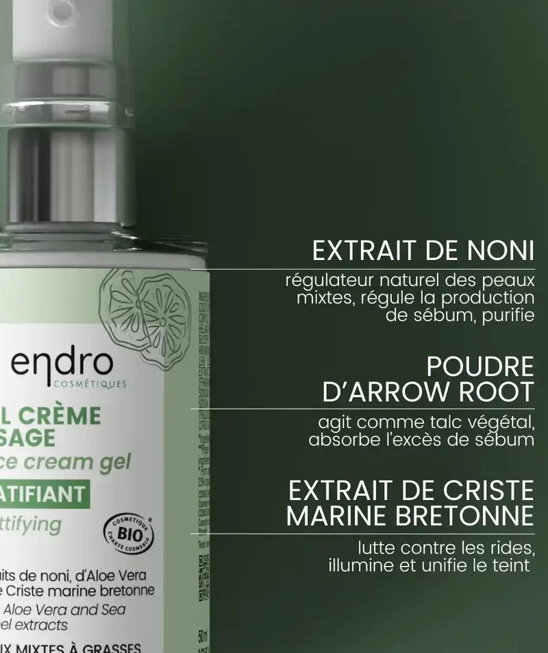 Gel-crème visage matifiant Endro cosmétiques